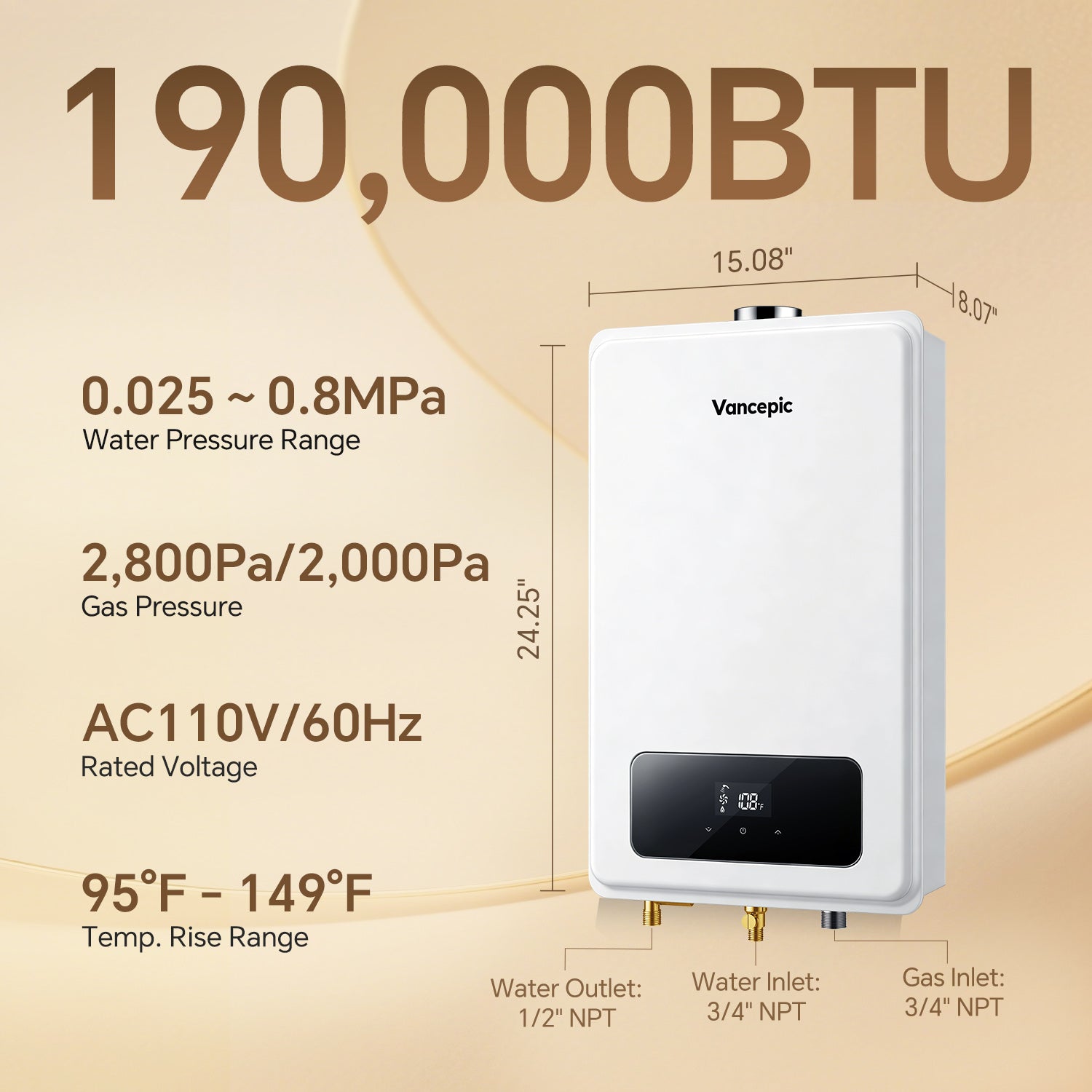 Vancepic 190,000 BTU Tankless Water Heater Natural Gas